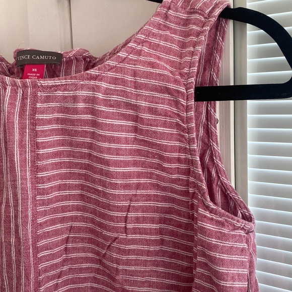 Vince Camuto Women's Sleeveless Ticking Stripe Split Back Blouse - Picture 5 of 9